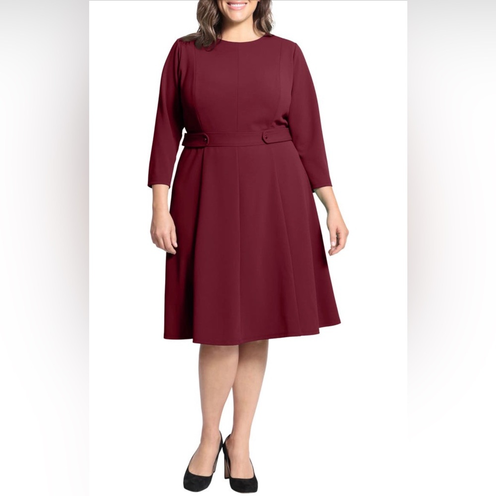 *NWT* London Times Long Sleeve Steamed Burgundy Midi Dress